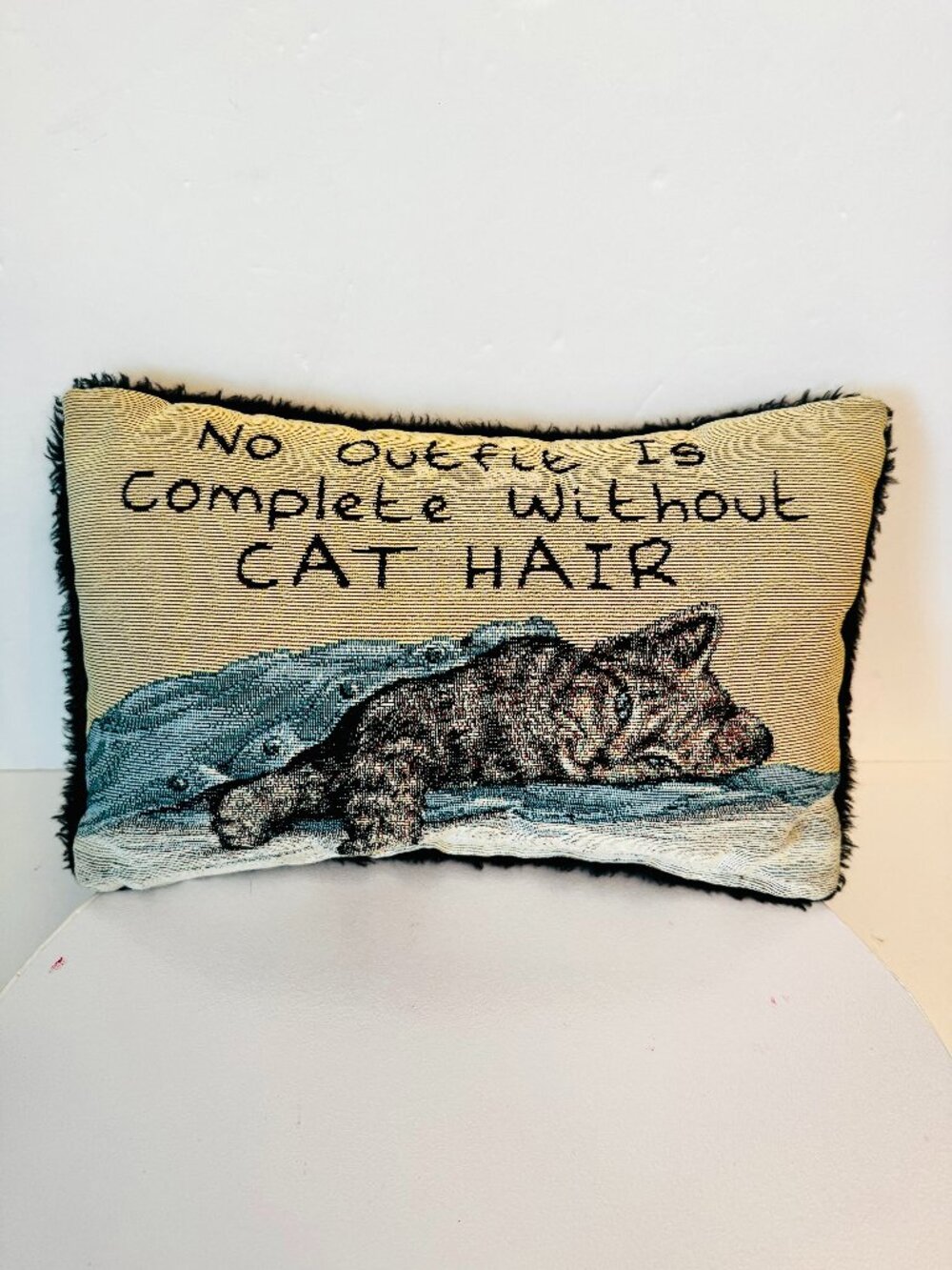 Cat Tapestry 12x7.5" Throw Pillow "No outfit is Complete Without Cat Hair"